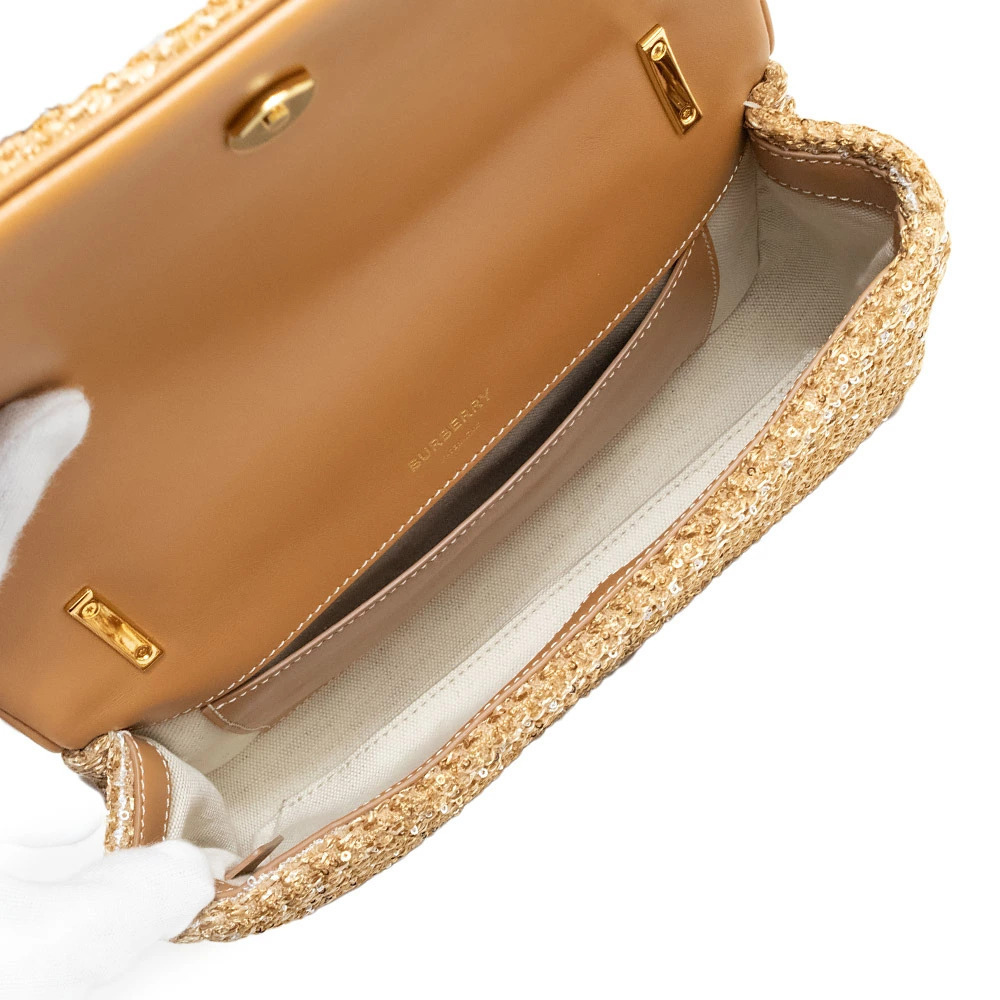 Burberry Effect Laura Chain Shoulder Bag Viscose Polyurethane Leather Beige - Picture 4 of 10